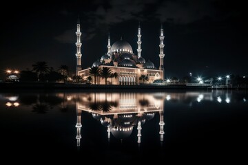 Fototapeta na wymiar Ramzan Mubarak, Eid -Al Fitri Mosque Illustration. Generative Ai