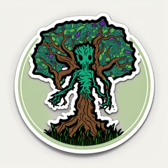 tree spirit with a die-cut sticker rounded background