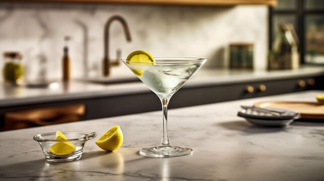 Martini glass in modern kitchen. Generative AI