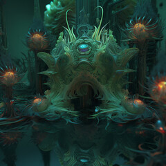 Magical pattern. Digital painting. Concept art algae, underwater world. Generative AI.