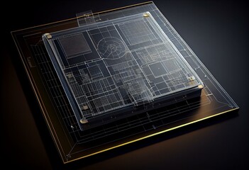 Visualization 3d cad model of solar panel, blueprint. 3D rendering. Generative AI