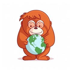 Illustration of a monkey holding a globe, Generative AI
