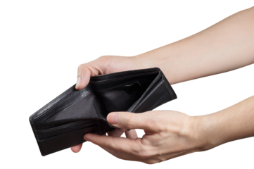 Empty black wallet in male hands, cut out