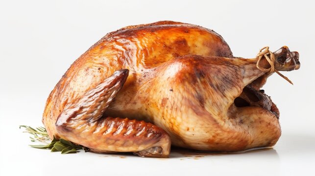 Cooked turkey on white background. Generative AI