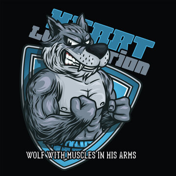 Wolf fitness mascot logo With Text illustration