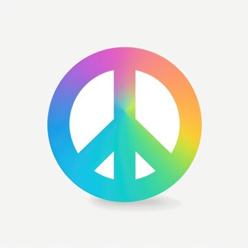 Illustration of a rainbow peace sign on a white background, Generative AI