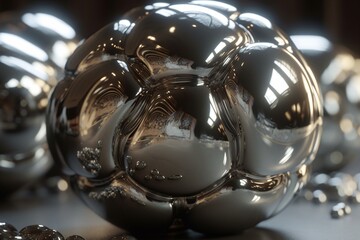 A close-up of a metallic texture with reflective surfaces and highlights, Generative AI