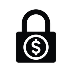 Dollar, lock icon. Black vector graphics.