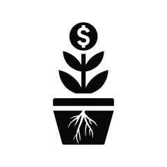 Dollar, money, plant icon. Black vector graphics.