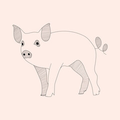 Rough pig sketch, line art