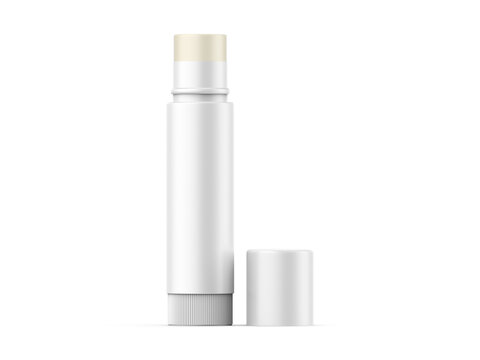 Multifunctional empty lip balm container tubes with twist bottom and top cap mockup, 3d render illustration.