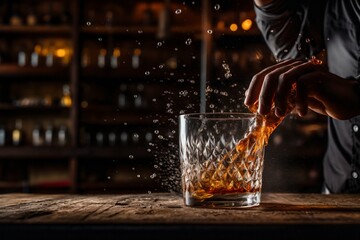 Bartender pouring a delicious cocktail into a glass. Generative AI