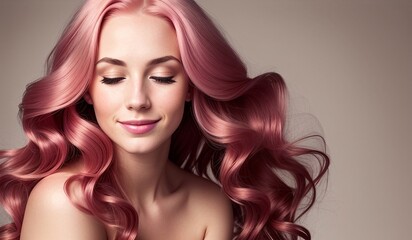 Fototapeta premium Beautiful pink haired woman with long shiny hair, generative ai image, fashion, beauty