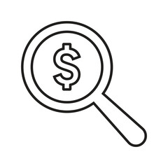 Dollar, search outline icon. Line art vector.