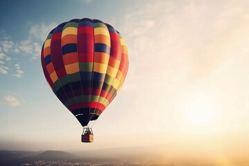 Obraz premium Colorful Hot Air Balloons in Blue Sky Horizon. Copy Space Background