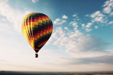 Fototapeta premium Colorful Hot Air Balloons in Blue Sky Horizon. Copy Space Background