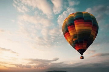Naklejka premium Colorful Hot Air Balloons in Blue Sky Horizon. Copy Space Background