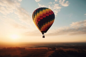 Obraz premium Colorful Hot Air Balloons in Blue Sky Horizon. Copy Space Background