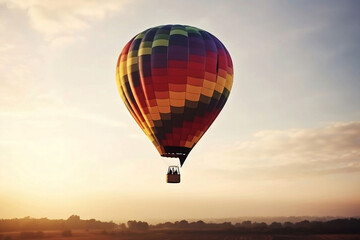 Fototapeta premium Colorful Hot Air Balloons in Blue Sky Horizon. Copy Space Background