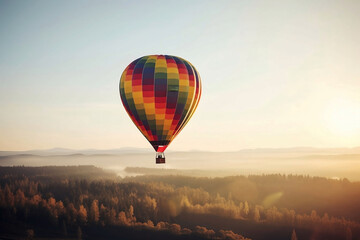 Fototapeta premium Colorful Hot Air Balloons in Blue Sky Horizon. Copy Space Background