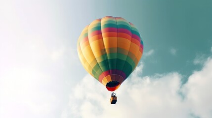 Obraz premium A pastel - colored hot air balloon gently floating in the sky, leaving ample copy space below for a whimsical and uplifting message. Generative ai.