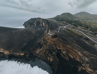 Drone view of Landscape at Capelinhos in Faial, the Azores