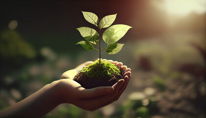Eco earth day concept. Hand holding young plant. World earth day concept. World Environment Day Concept. Save the earth. Ai generated image