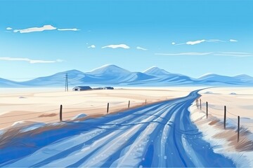 a roadway with a blue sky and distant clouds. Generative AI