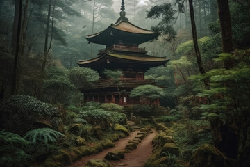 japanese temple in autumn created with Generative AI technology