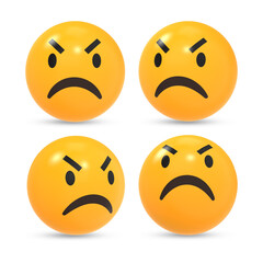 3D rendered angry emoji reaction icon with different 
view