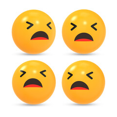 3D rendered tired face emoji reaction icon with different view 