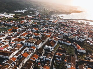 Drone view of Vila Franca do Campo in Sao Miguel, Azores