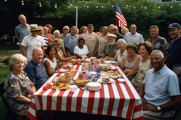 A Memorial Day barbecue with friends and family, celebrating the freedoms that fallen soldiers fought for. Memorial day Generative AI - obrazy, fototapety, plakaty