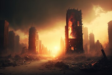 Fototapeta premium Ruins of a very heavily polluted industrial factory, industrial series