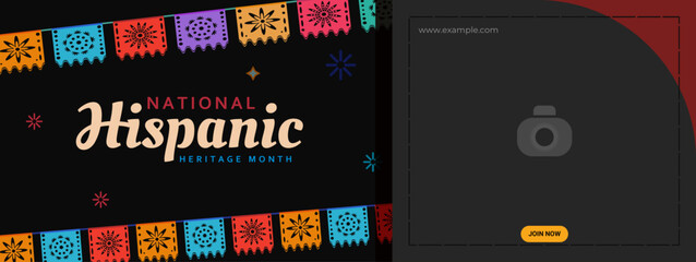 Hispanic heritage month. Abstract flag ornament banner design, colorful style with text, geometry