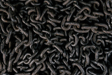 Background of old rusty chains. Close-up.
