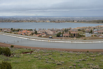Palmdale, California, USA - March 15, 2023: View to the river from Lamont Odett Vista Point