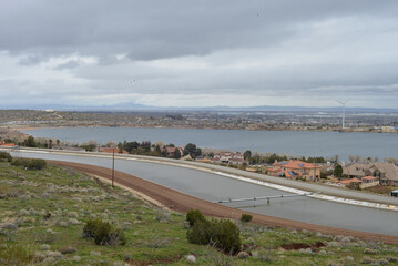 Palmdale, California, USA - March 15, 2023: View to the river from Lamont Odett Vista Point