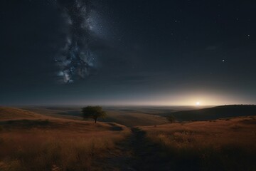 Fototapeta na wymiar A minimalist landscape with a vast, open sky or starry night, Generative AI
