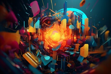 A colorful abstract design with geometric shapes and patterns, Generative AI