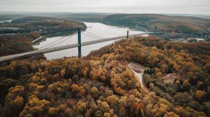 fog over the river with bridge created with Generative AI technology