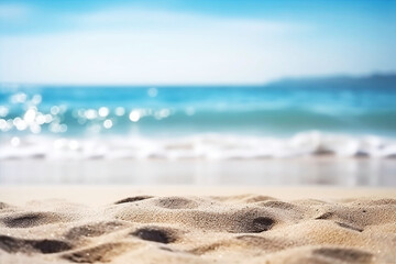Fototapeta na wymiar Blurred Seascape Background with Beach and Sky Landscape