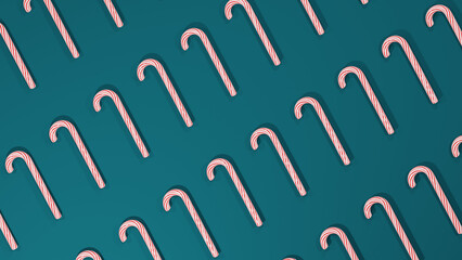 Christmas 3D Photography of Sweet Candy Canes with Red Stripes on Blue Background