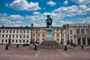 Magical view of the Burunnsparken city centre of Gothenburg, Sweden. Old town of Gothenburg. © Aerial Film Studio