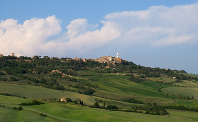 Fototapeta na wymiar Typical tuscan landscape overlooking Pienza, Tuscany, Italy