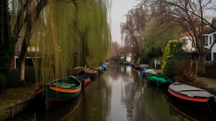 Obraz premium Little Venice with a willow tree and boats in a narrow canal