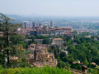 Fototapeta na wymiar Panoramic view of the upper town part (Città Alta) of Bergamo, Italy