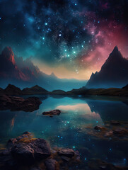 Starry Nightfall: Digital Illustration of a Celestial Landscape at Dusk