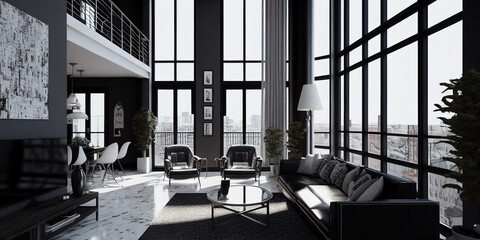 Fototapeta na wymiar a very modern living room with a balcony Generative AI