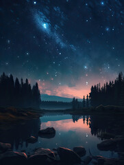 Starry Nightfall: Digital Illustration of a Celestial Landscape at Dusk